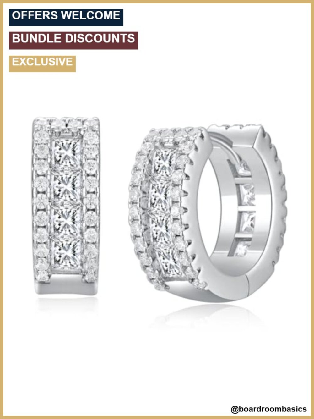 Huggie Earrings Men Women CZ Inlaid Hypoallergenic White Gold Plated Hoops